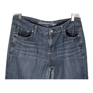 American Eagle Womens Jeans Size 14 Blue Frayed True Boot Live Your Life